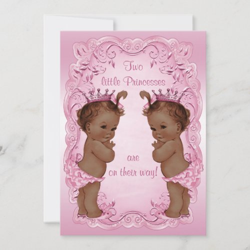 Vintage Ethnic Princess Twins Baby Shower Pink Invitation