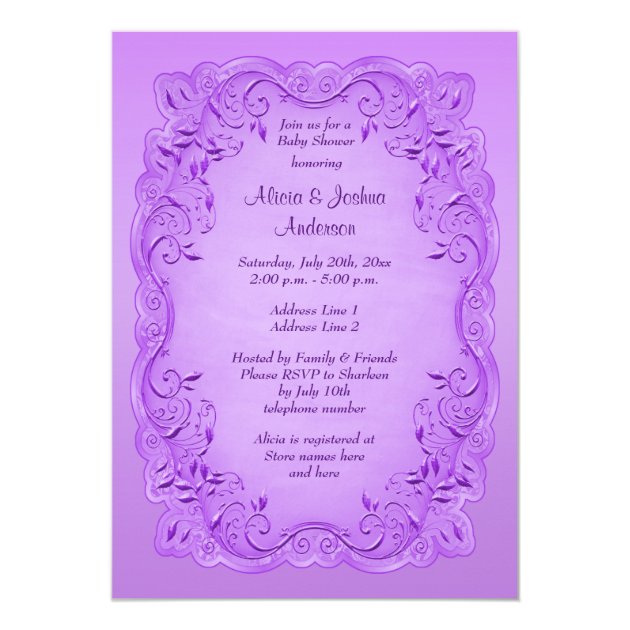 Vintage Ethnic Princess Twins Baby Shower Purple Invitation