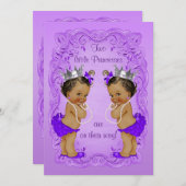 Vintage Ethnic Princess Twins Baby Shower Purple Invitation (Front/Back)