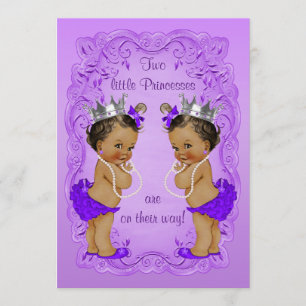 Vintage Ethnic Princess Twins Baby Shower Purple Invitation