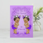Vintage Ethnic Princess Twins Baby Shower Purple Invitation (Standing Front)