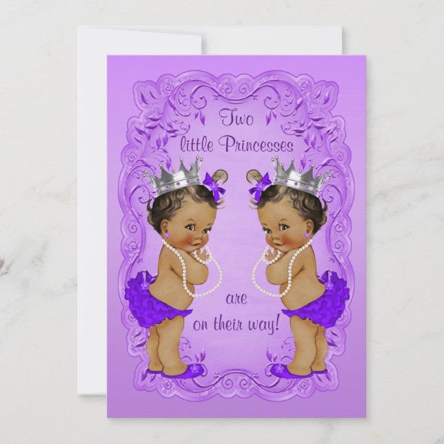 Vintage Ethnic Princess Twins Baby Shower Purple Invitation (Front)