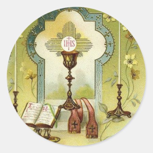 Vintage Eucharist Altar Chalice Candles Missal Classic Round Sticker