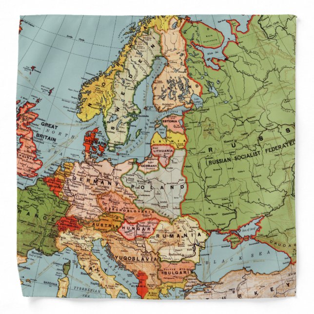 Vintage Europe 20th Century Bacon's Standard Map Bandana (Front)