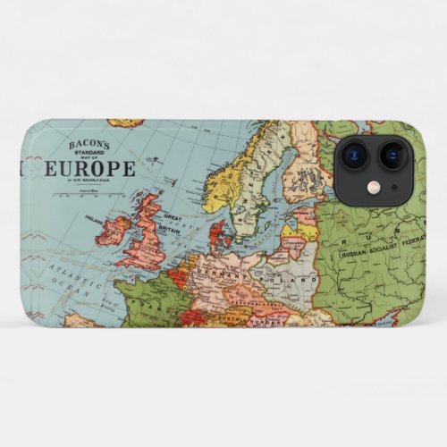 Vintage Europe 20th Century Bacons Standard Map iPhone 11 Case