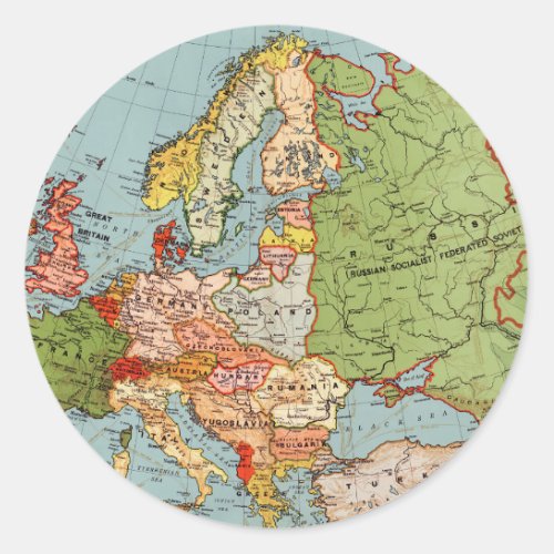 Vintage Europe 20th Century Bacons Standard Map Classic Round Sticker