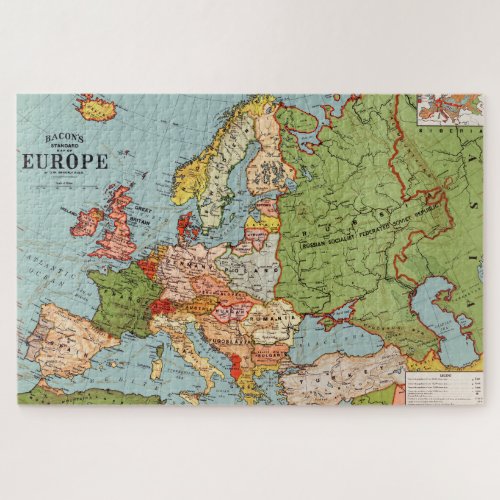 Vintage Europe 20th Century Bacons Standard Map Jigsaw Puzzle