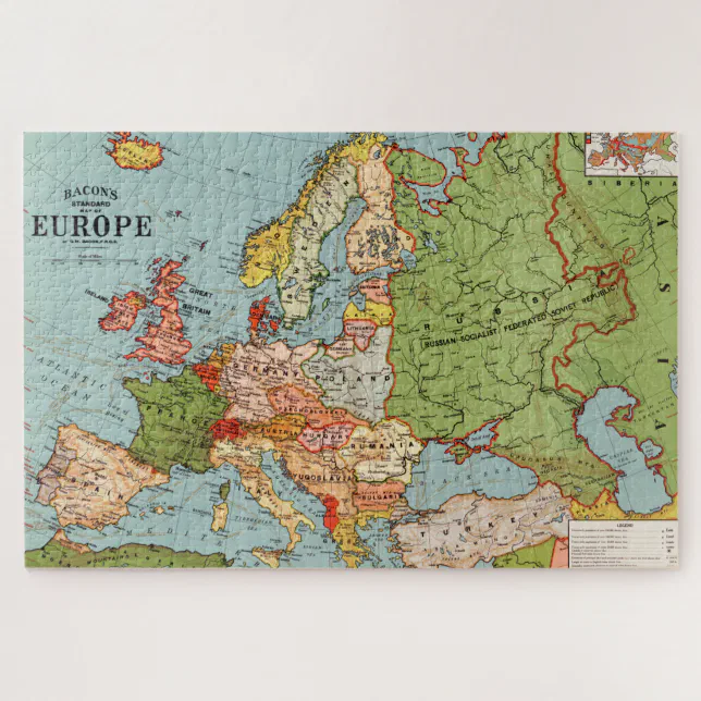 Vintage Europe 20th Century Bacon's Standard Map Jigsaw Puzzle | Zazzle