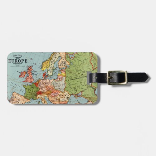 Vintage Europe 20th Century Bacons Standard Map Luggage Tag