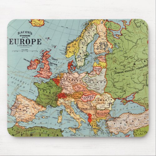 Vintage Europe 20th Century Bacons Standard Map Mouse Pad