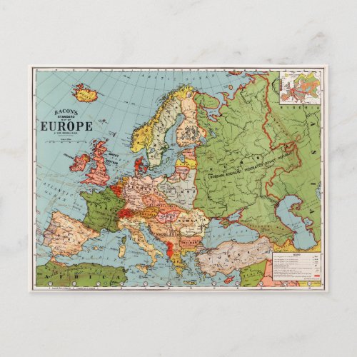 Vintage Europe 20th Century Bacons Standard Map Postcard