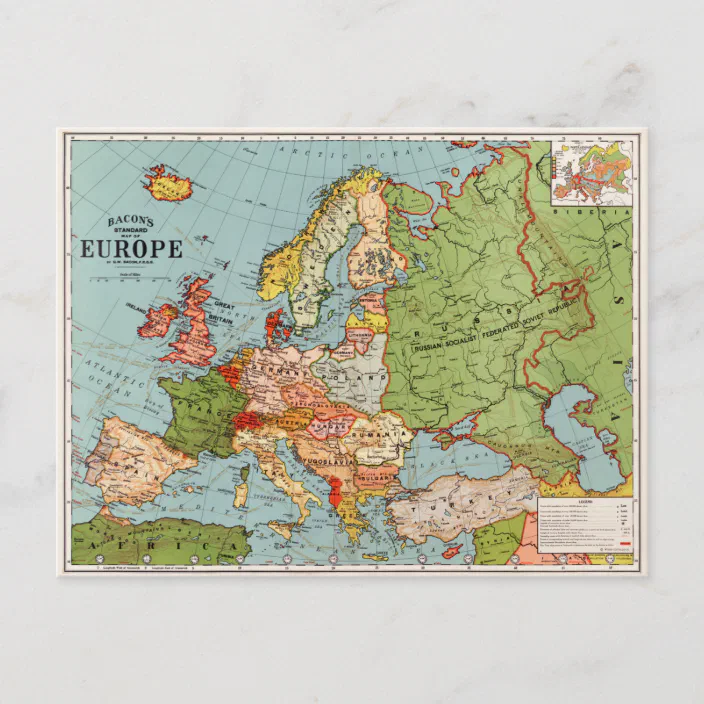 Monteur ijs Gelijk Vintage Europe 20th Century Bacon's Standard Map Postcard | Zazzle.com