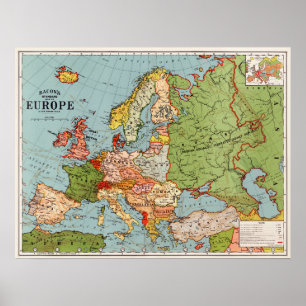 Vintage Europe 20th Century Bacon's Standard Map Poster