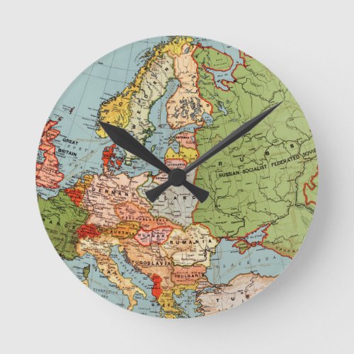 Vintage Europe 20th Century Bacons Standard Map Round Clock