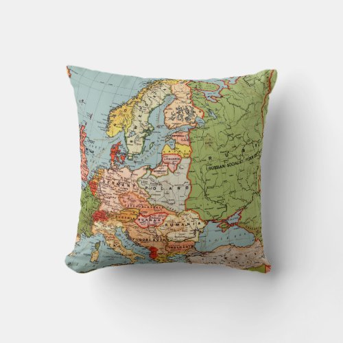 Vintage Europe 20th Century Bacons Standard Map Throw Pillow
