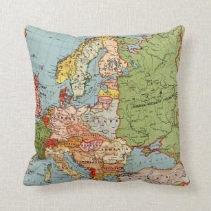Vintage Europe 20th Century Bacon's Standard Map Throw Pillow
