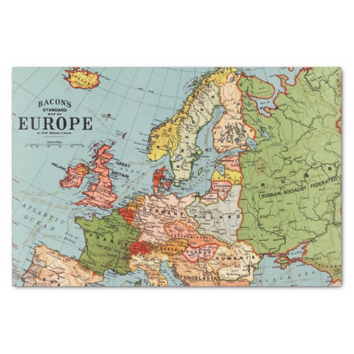 Vintage Europe 20th Century Bacons Standard Map Tissue Paper