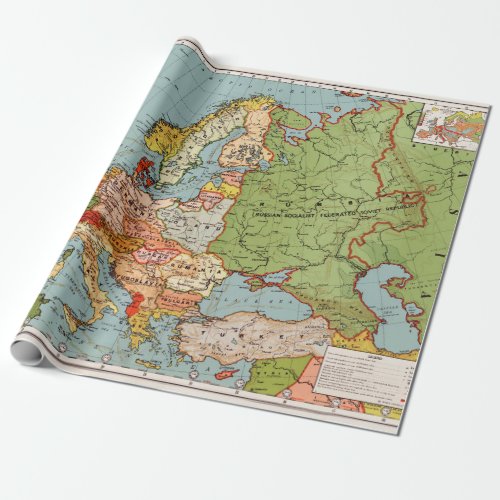 Vintage Europe 20th Century Bacons Standard Map Wrapping Paper