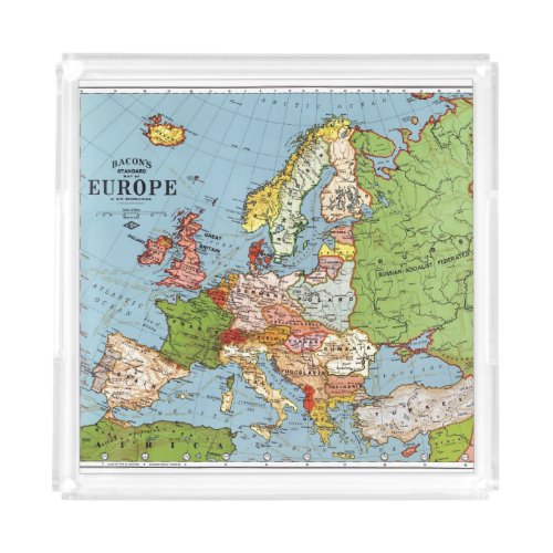 Vintage Europe 20th Century General Map Acrylic Tray