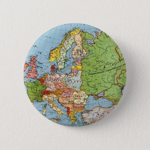 Vintage Europe 20th Century General Map Button