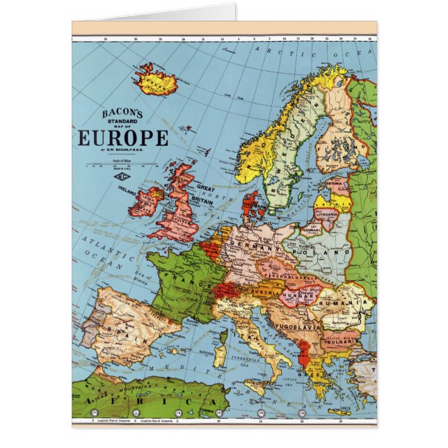 Vintage Europe 20th Century General Map Card (Front)