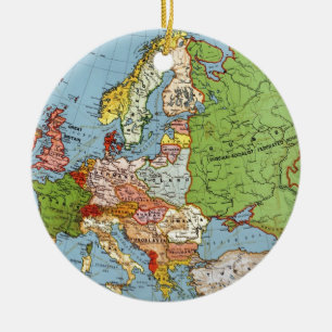 Vintage Europe 20th Century General Map Ceramic Ornament