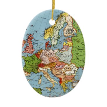 Vintage Europe 20th Century General Map Ceramic Ornament