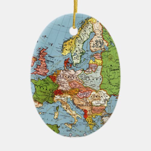 Vintage Europe 20th Century General Map Ceramic Ornament