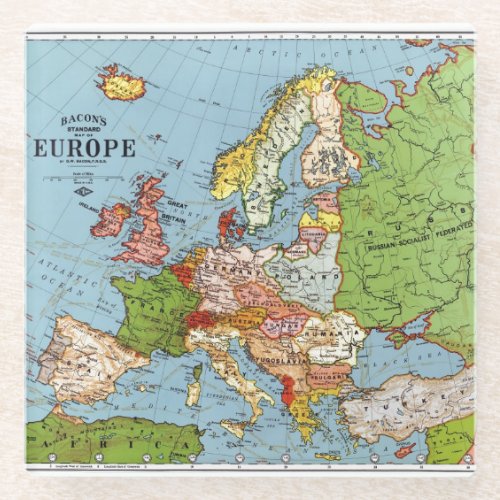 Vintage Europe 20th Century General Map Glass Coaster