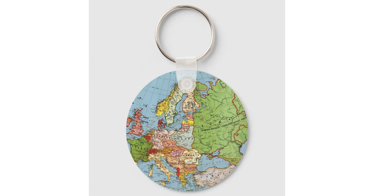 European Keychain Vintage Europe 20th Century General Map Keychain | Zazzle