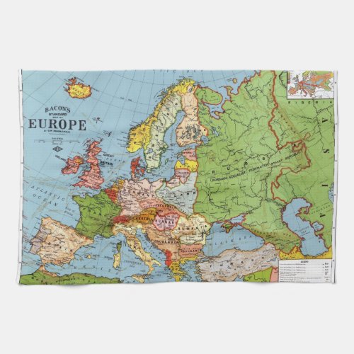 Vintage Europe 20th Century General Map Kitchen Towel