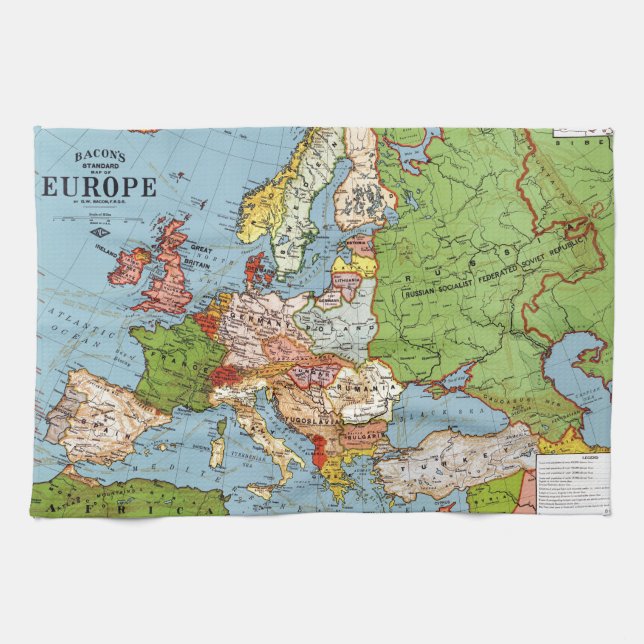 Vintage Europe 20th Century General Map Kitchen Towel (Horizontal)
