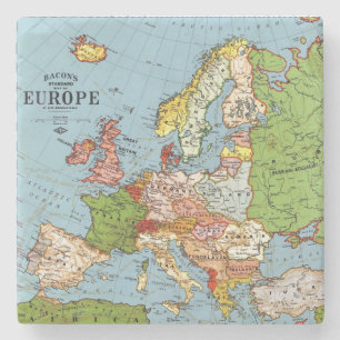 Vintage Europe 20th Century General Map Lithograph Stone Coaster