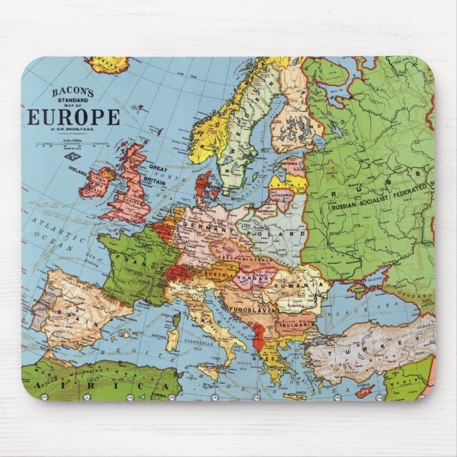 Vintage Europe 20th Century General Map Mouse Pad (Front)