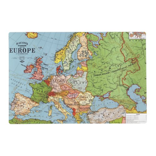 Vintage Europe 20th Century General Map Placemat