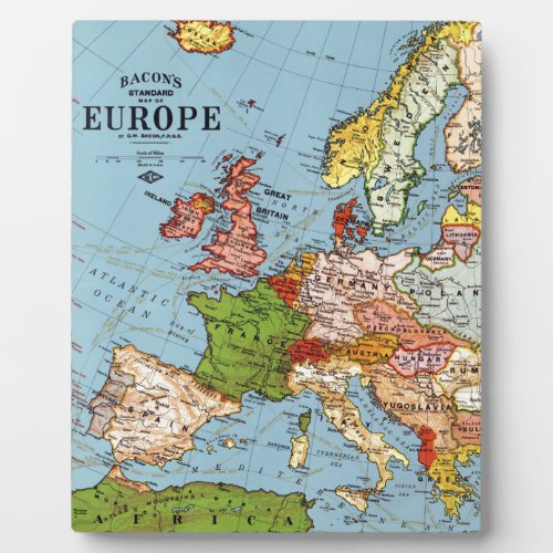 Vintage Europe 20th Century General Map Plaque