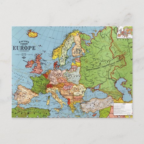 Vintage Europe 20th Century General Map Postcard