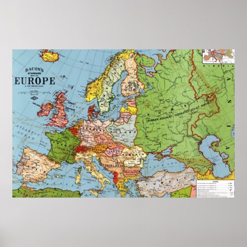 Vintage Europe 20th Century General Map Poster