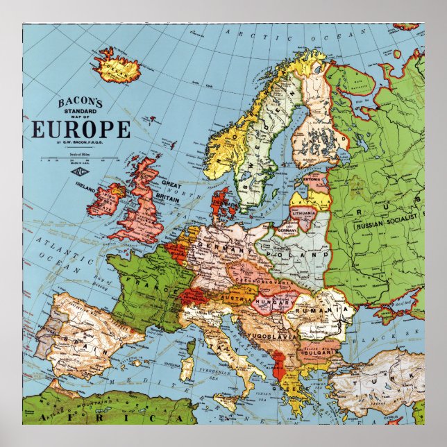 Vintage Europe 20th Century General Map Poster (Front)