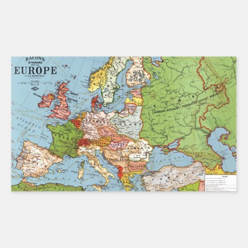 Vintage Europe 20th Century General Map Rectangular Sticker