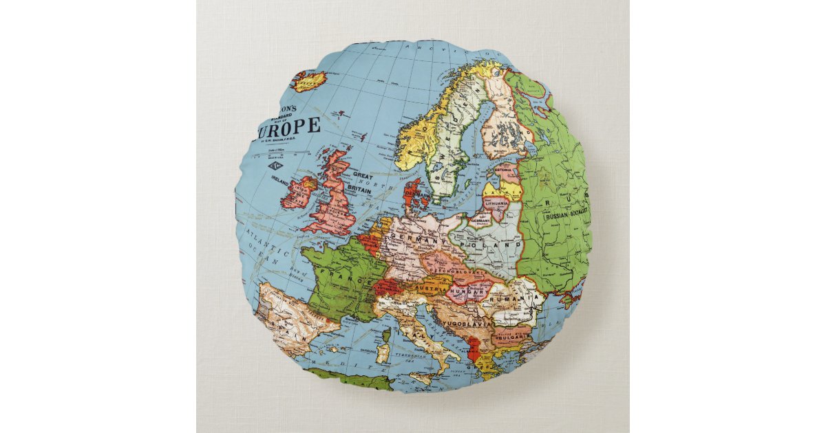 Vintage Europe 20th Century General Map Round Pillow | Zazzle