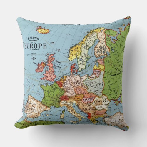 Vintage Europe 20th Century General Map Throw Pillow