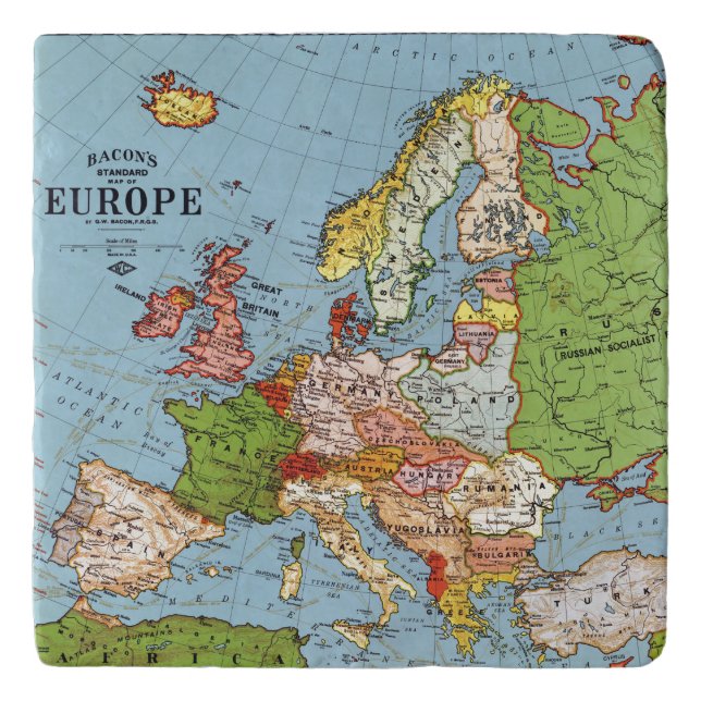 Vintage Europe 20th Century General Map Trivet (Front)