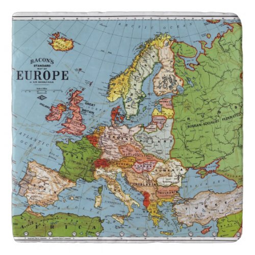 Vintage Europe 20th Century General Map Trivet