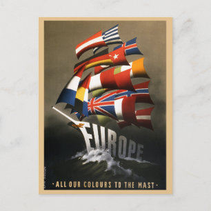 Vintage Europe European Flags Marshall Plan Postcard