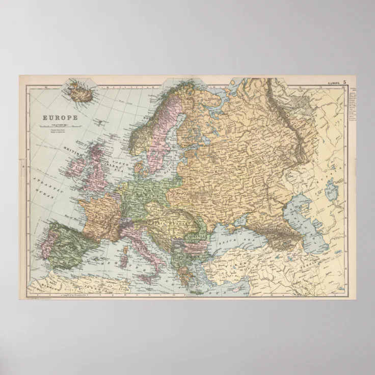 Vintage Europe Map Poster | Zazzle