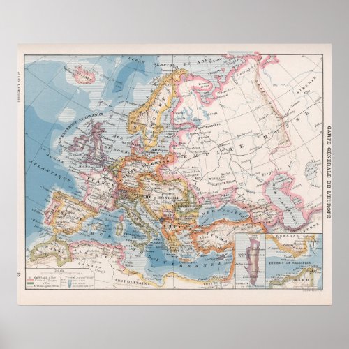 Vintage Europe Map Poster