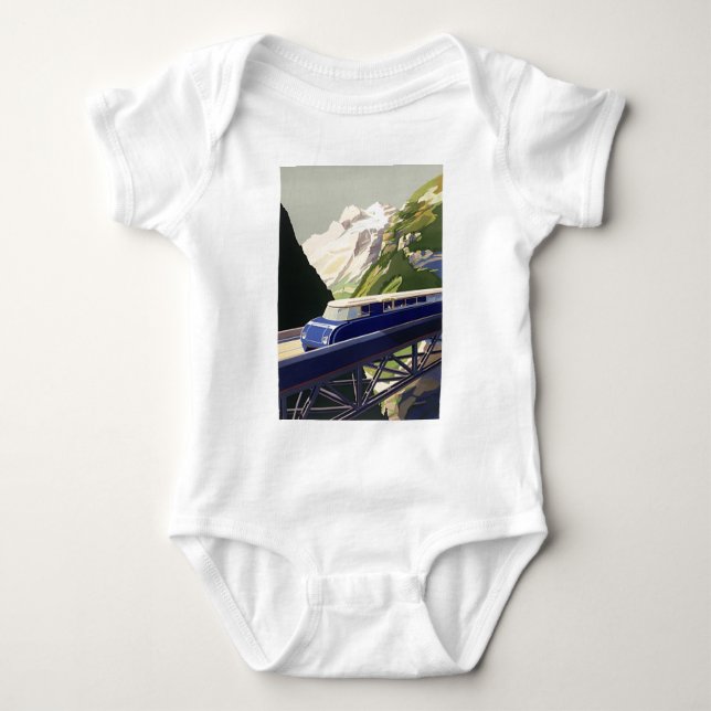 Vintage Europe Rail Travel Baby Bodysuit (Front)