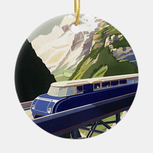 Vintage Europe Rail Travel Ceramic Ornament (Front)