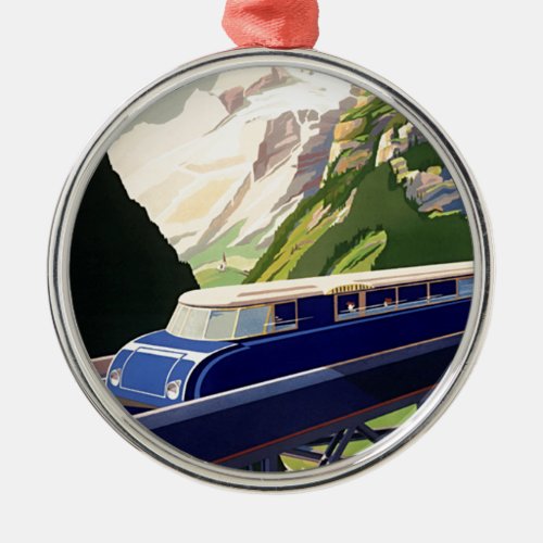 Vintage Europe Rail Travel Metal Ornament